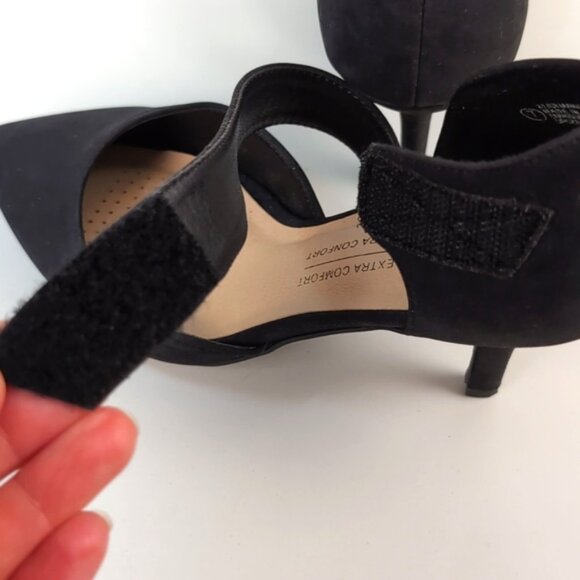 3/$20 George Asymmetric Pointed Heels Elegant Black Faux Suede Cushioned Shoes - Picture 9 of 13
